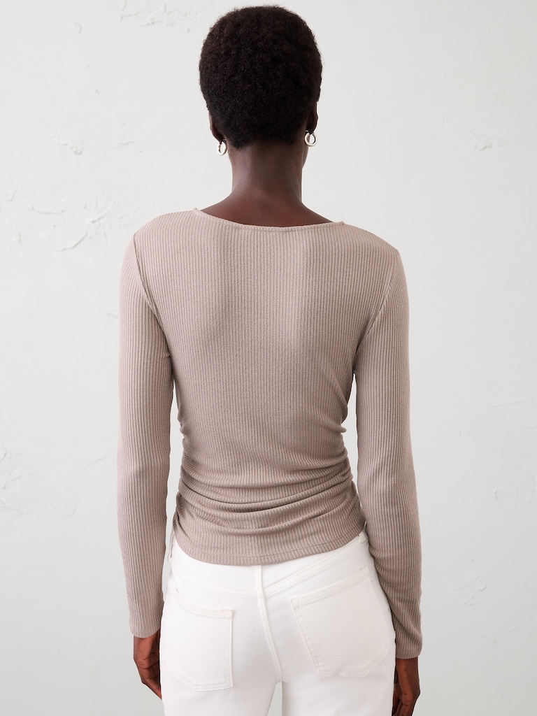 Soft Luxe Ribbed Shirred-Waist Top