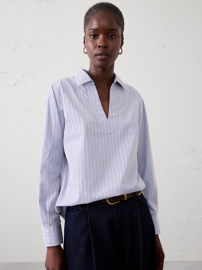 Cotton Collar-Neck Tunic Top
