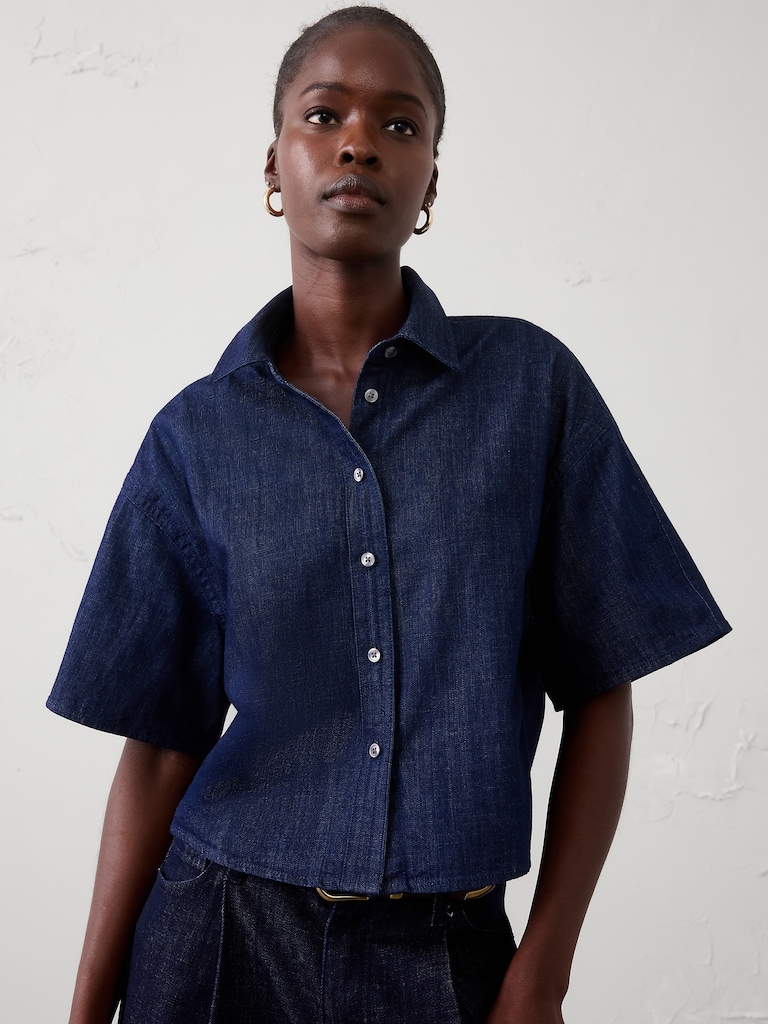 Denim Boxy Cropped Shirt
