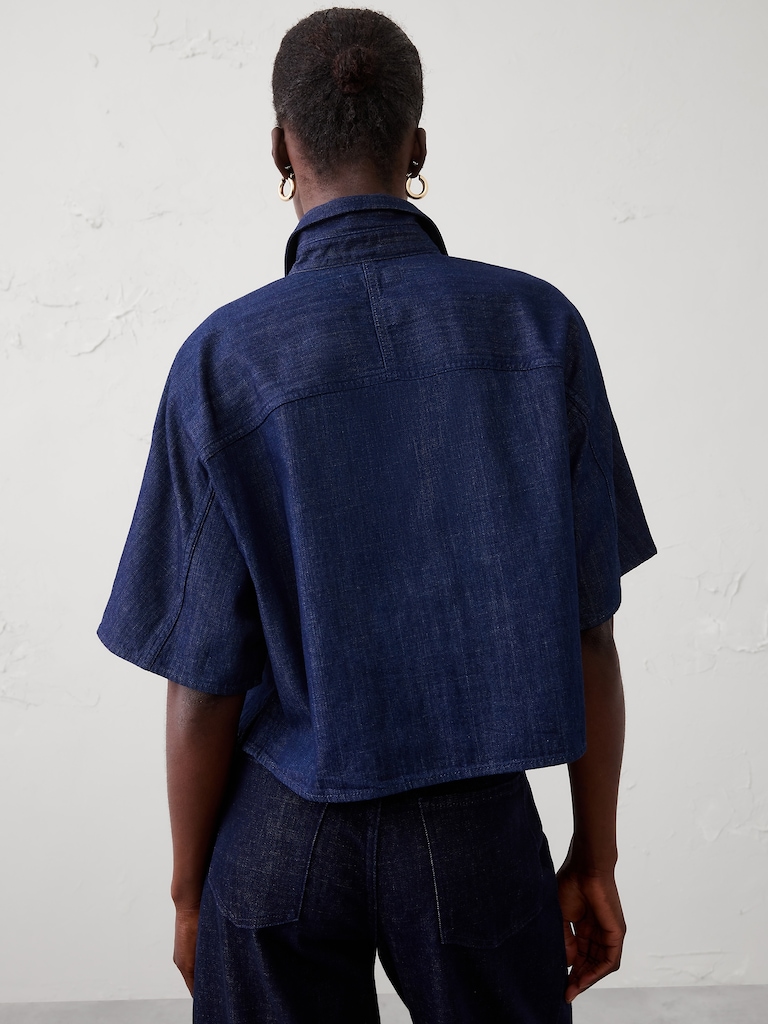 Denim Boxy Cropped Shirt