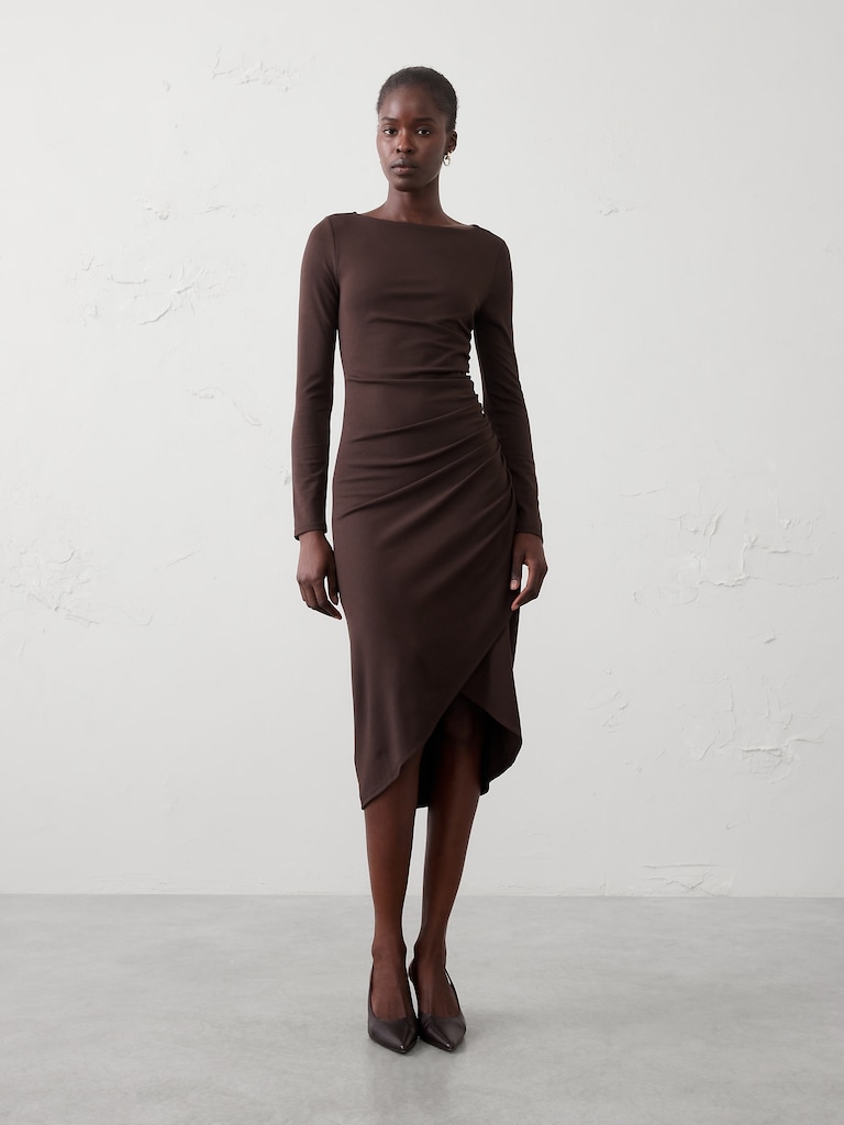 Soft Knit Shirred Midi Dress