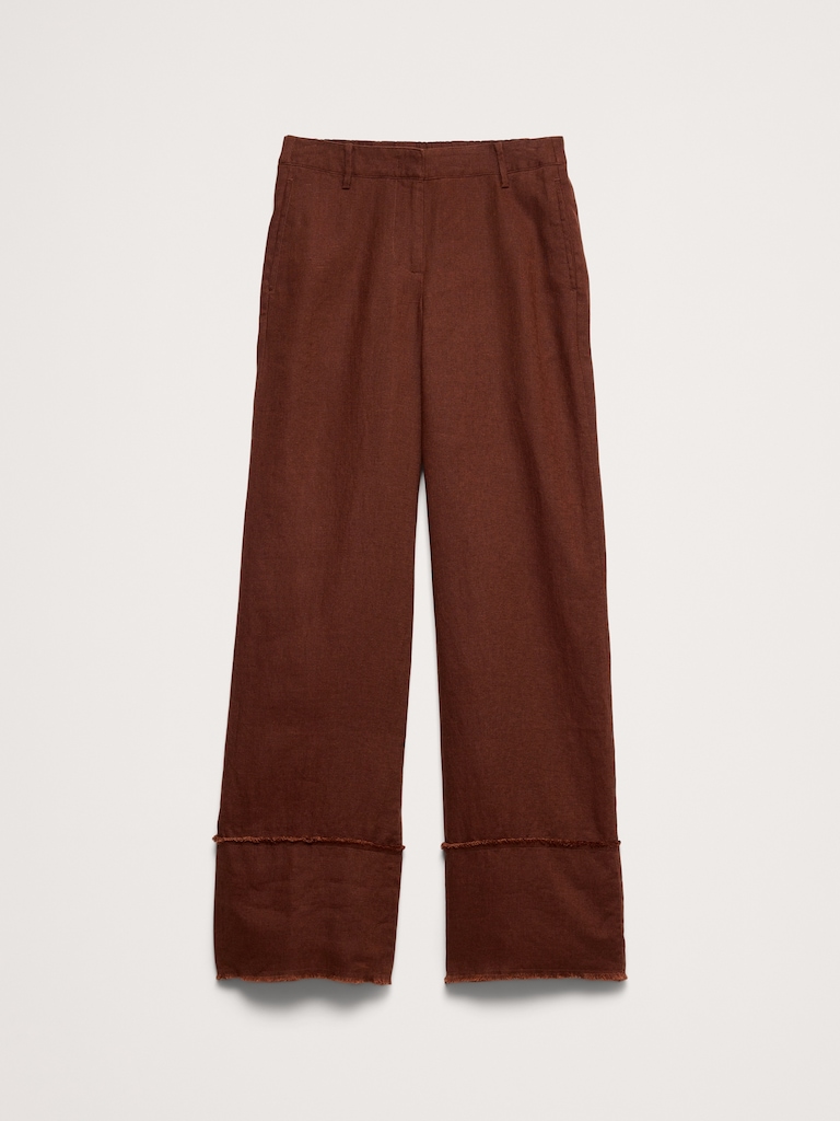 Pantalon à jambe large à ourlet à franges de tous les jours en lin