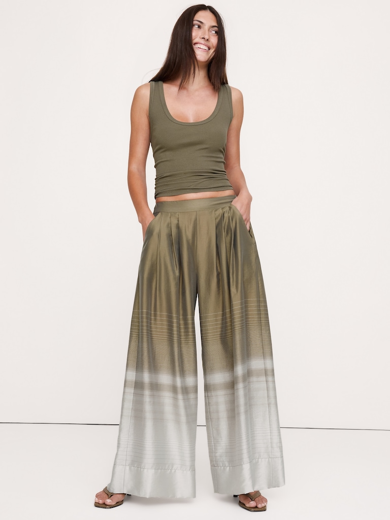 Pantalon-jupe à taille haute et jambe large en TENCEL™ et nylon