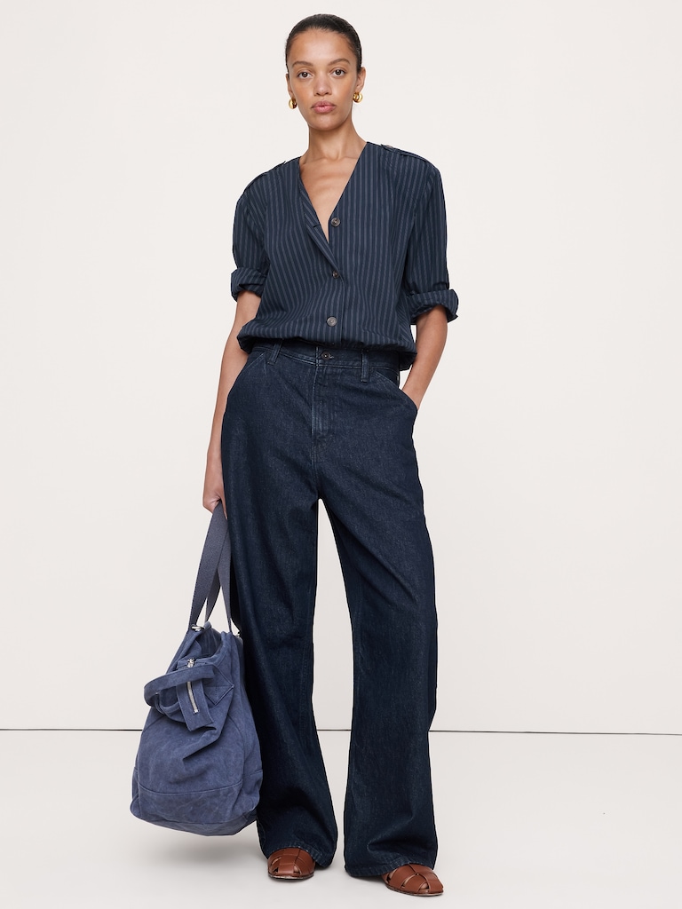 Cotton Poplin Bubble-Hem Shirt