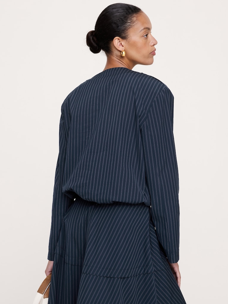 Cotton Poplin Bubble-Hem Shirt
