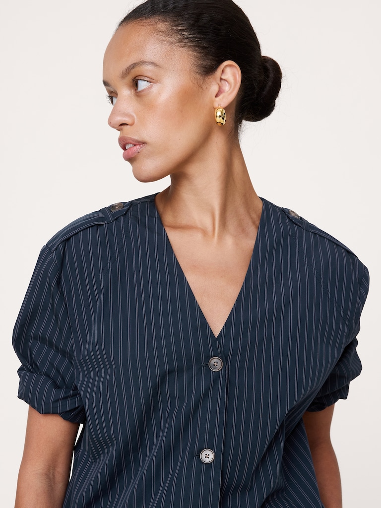 Cotton Poplin Bubble-Hem Shirt
