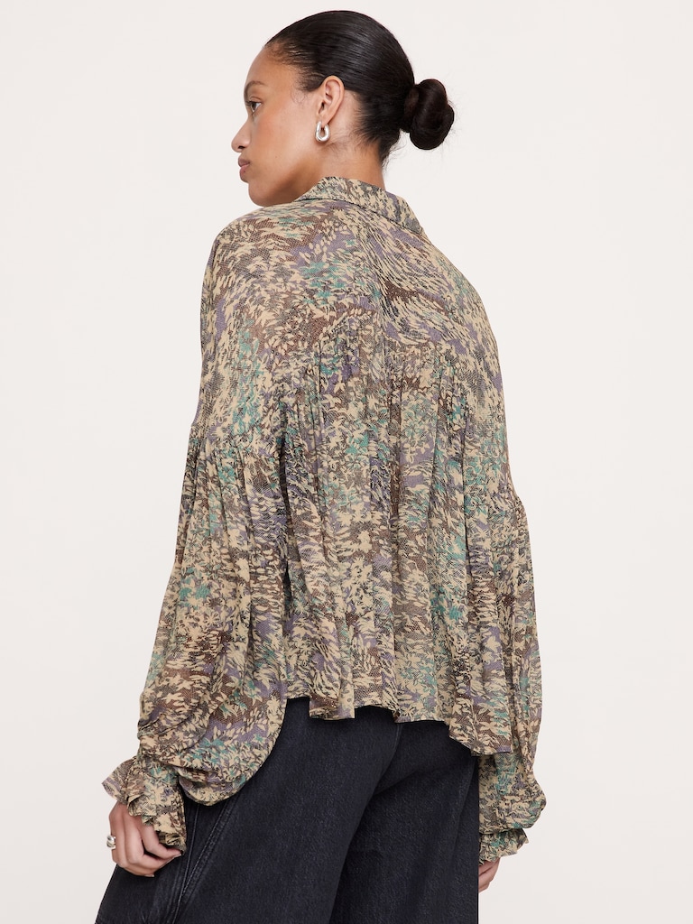 Viscose Balloon-Sleeve Blouse