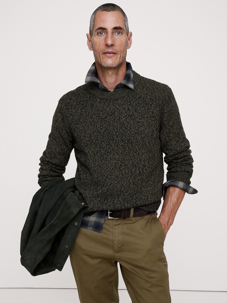 Marled Cotton-Cashmere Crew-Neck Sweater
