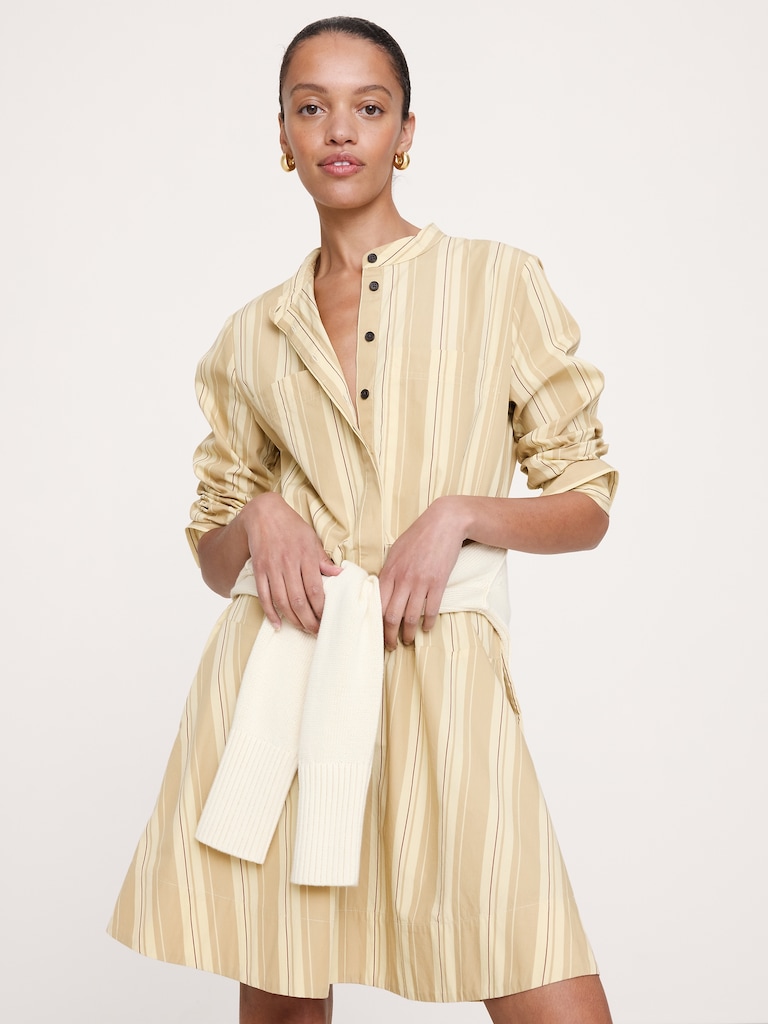 Cotton Trapeze Mini Shirt Dress