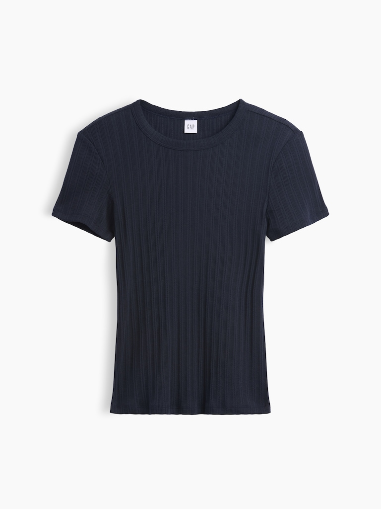 Essential Ribbed Pointelle Crewneck T-Shirt