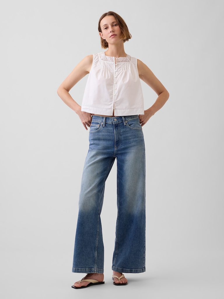 High Rise Stride Wide-Leg Ankle Jeans