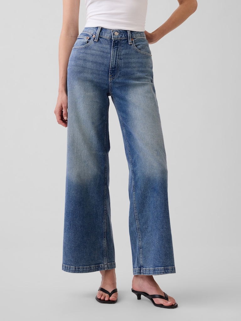 High Rise Stride Wide-Leg Ankle Jeans