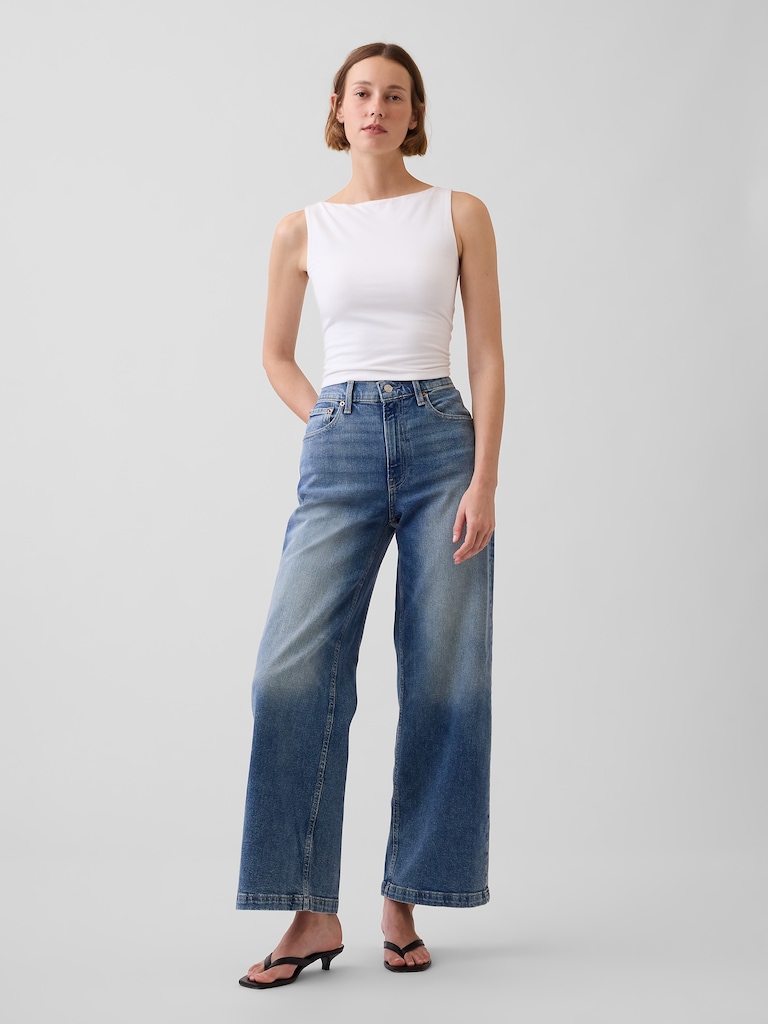 High Rise Stride Wide-Leg Ankle Jeans