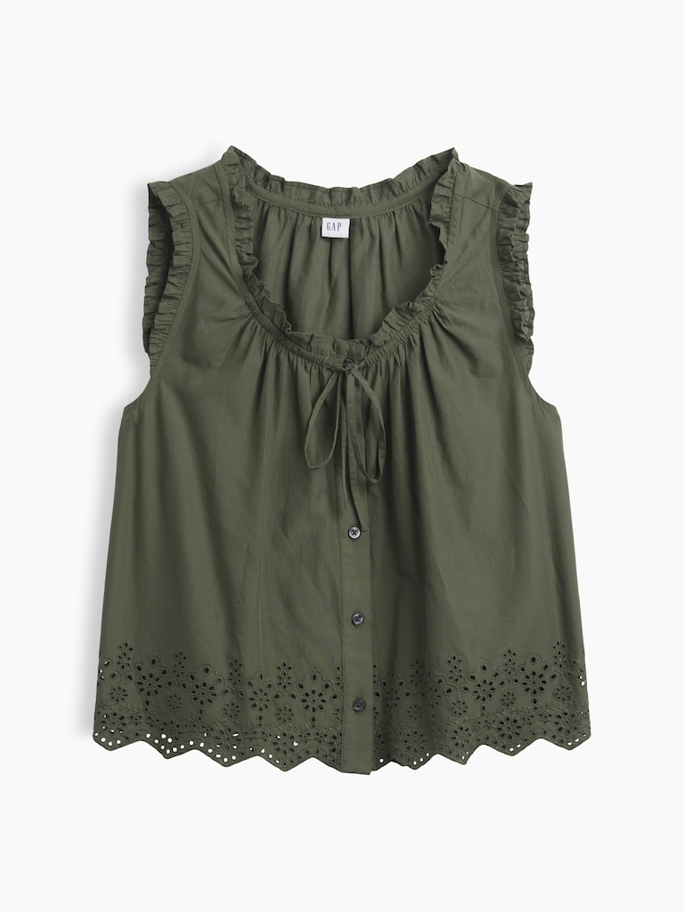 Relaxed Sleeveless Button-Up Top