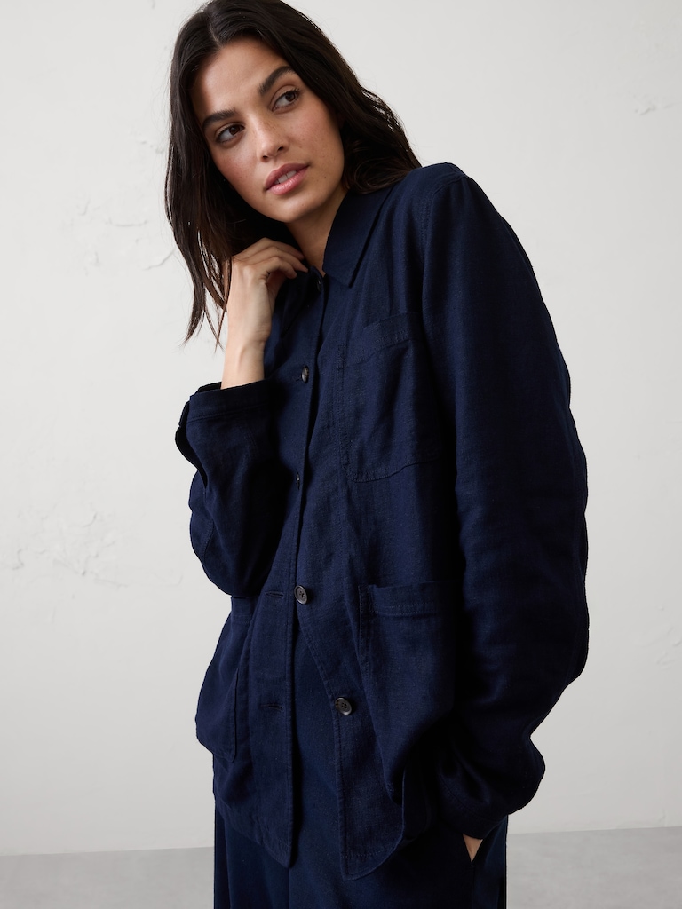 Linen-Blend Chore Overshirt