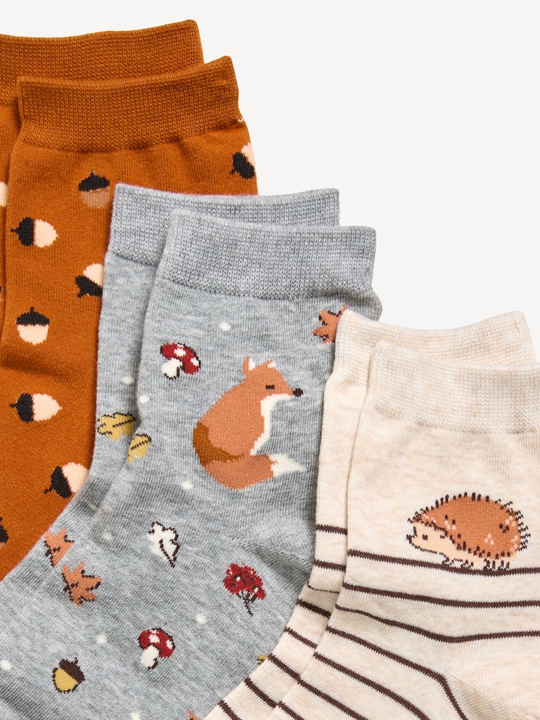 Novelty Quarter Crew Socks 3-Pack for Women
