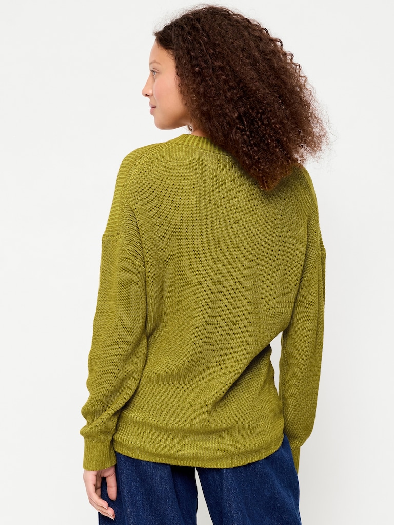Crew-Neck Shaker Stitch Tunic Sweater