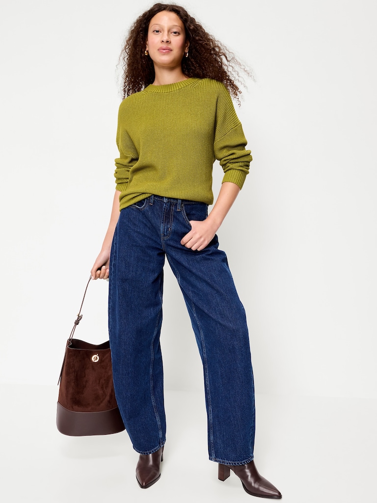 Crew-Neck Shaker Stitch Tunic Sweater