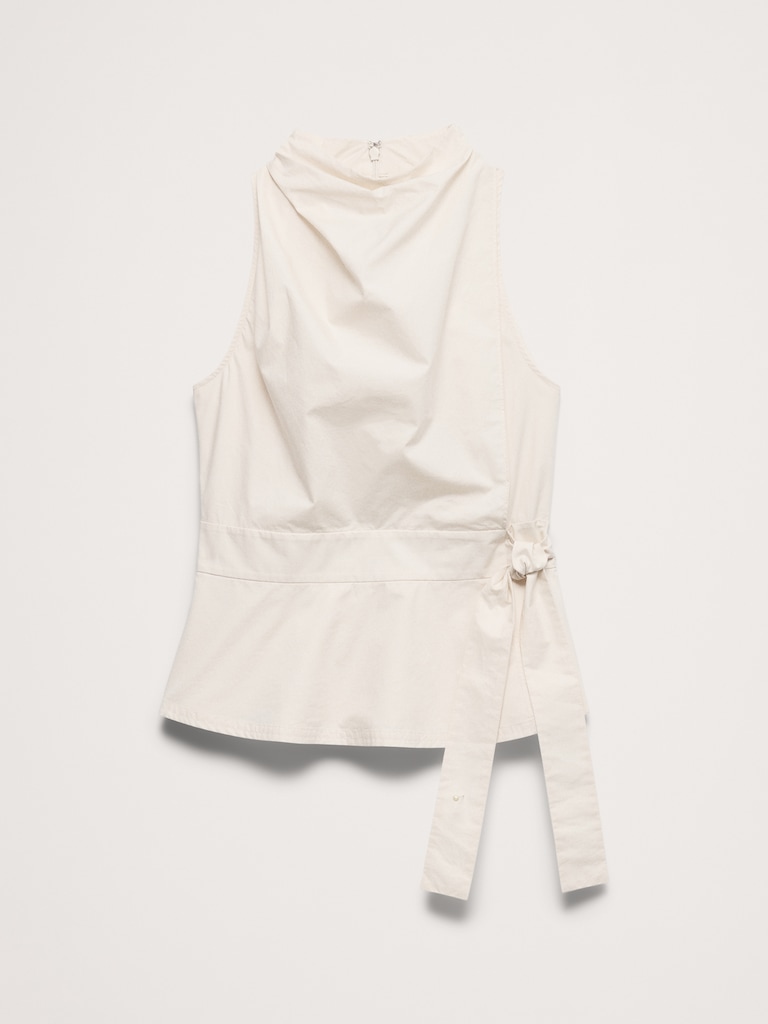 Cotton Poplin Cowl-Neck Tank