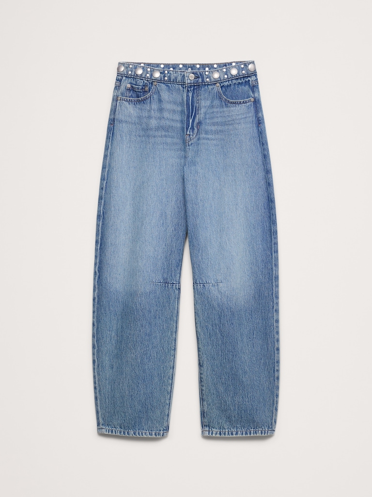 Mid-Rise Barrel Studded Ankle Jean