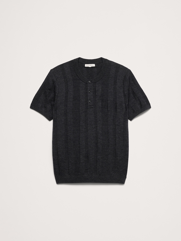 Merino Short-Sleeve Henley Sweater