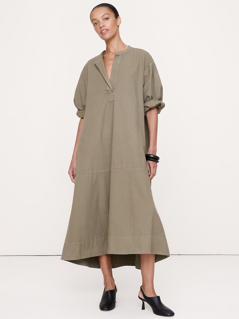 Cotton Canvas Popover Maxi Dress
