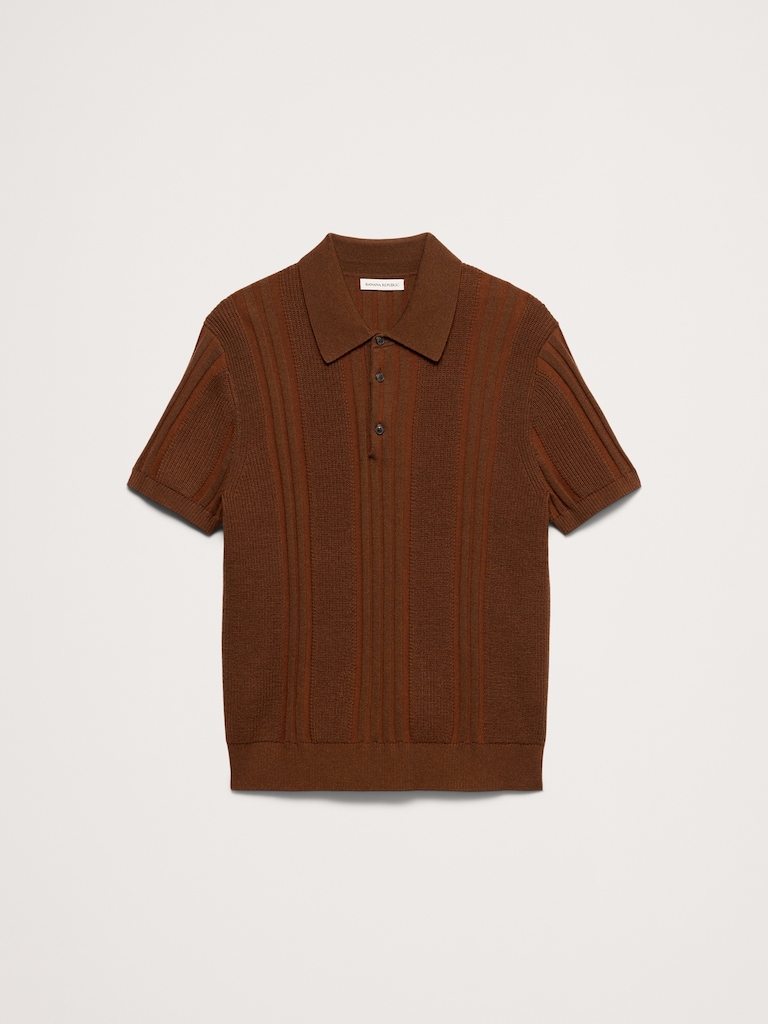 Merino-Cotton Texture Stripe Sweater Polo