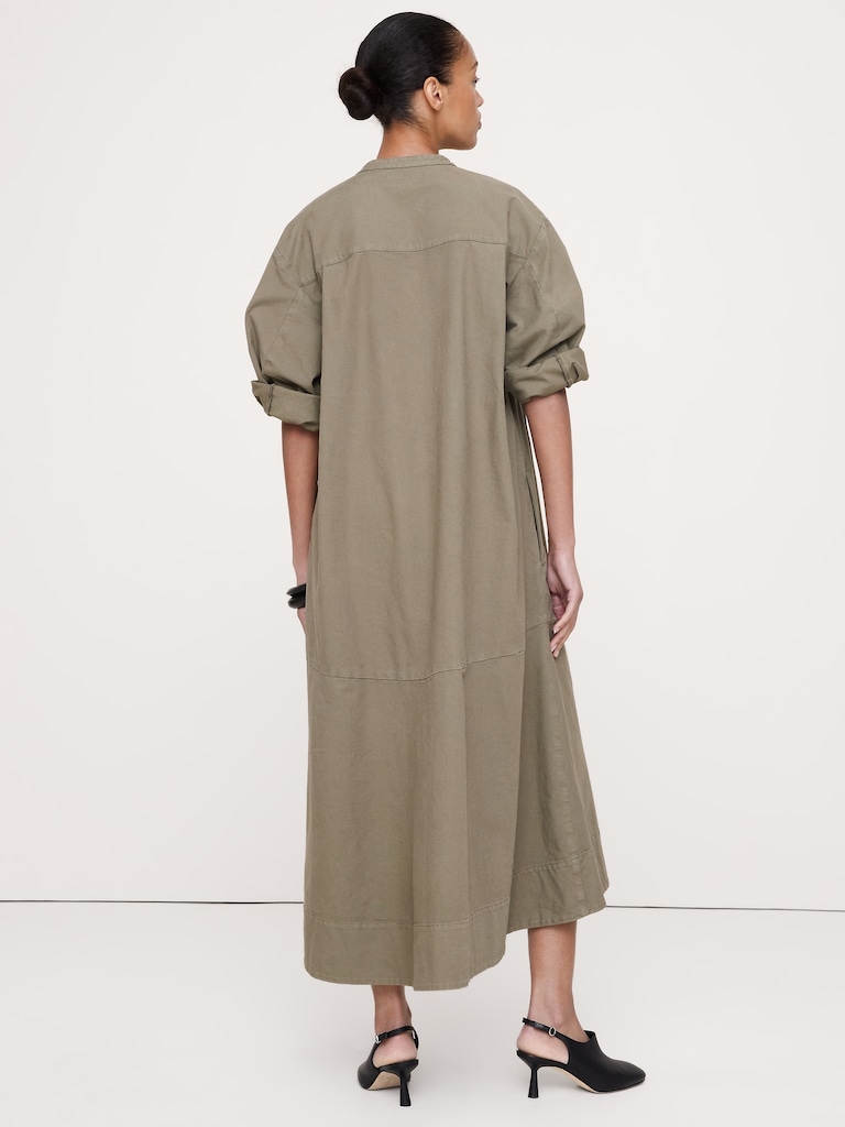 Cotton Canvas Popover Maxi Dress
