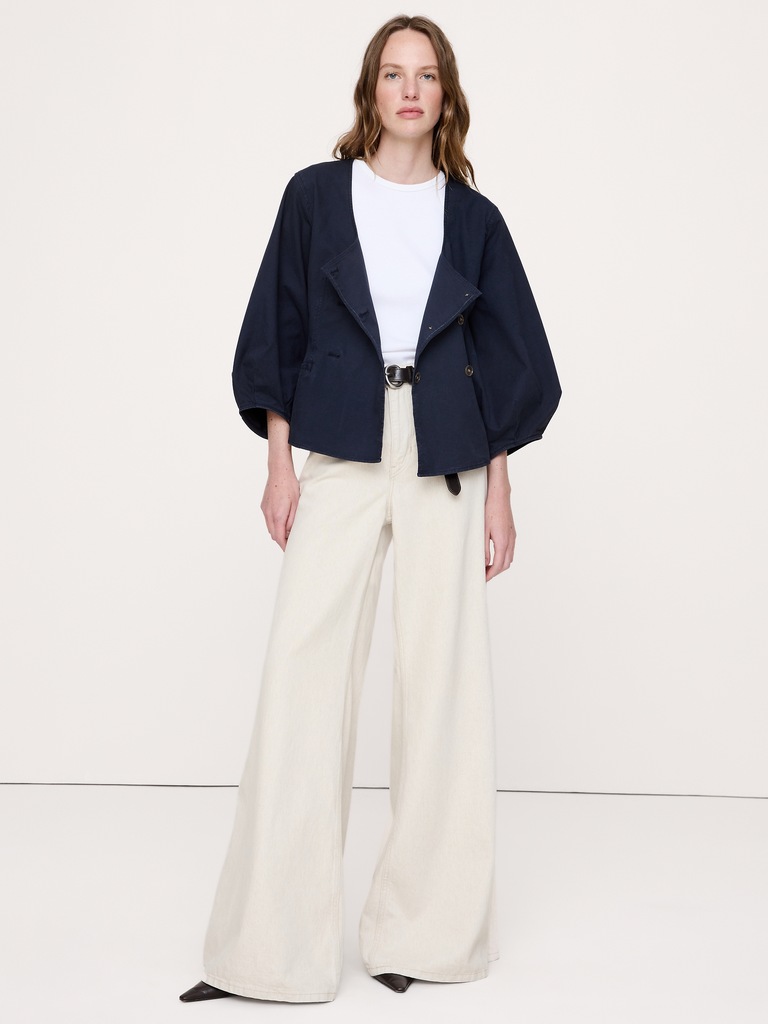 Cotton Canvas Puff-Sleeve Top