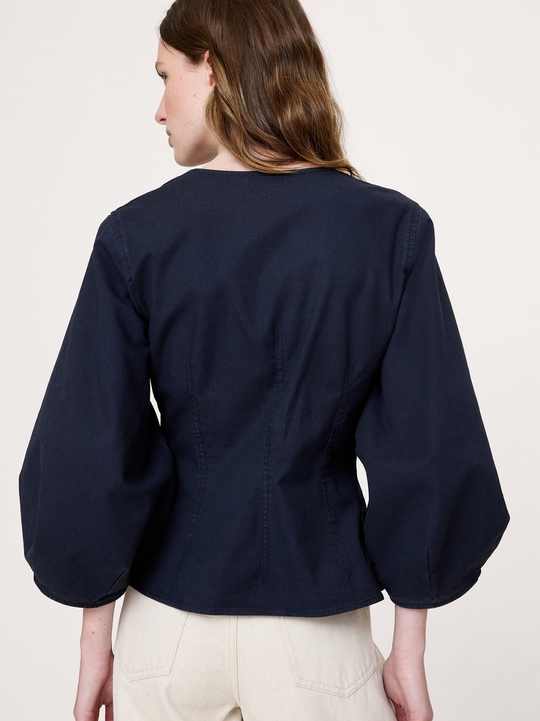 Cotton Canvas Puff-Sleeve Top