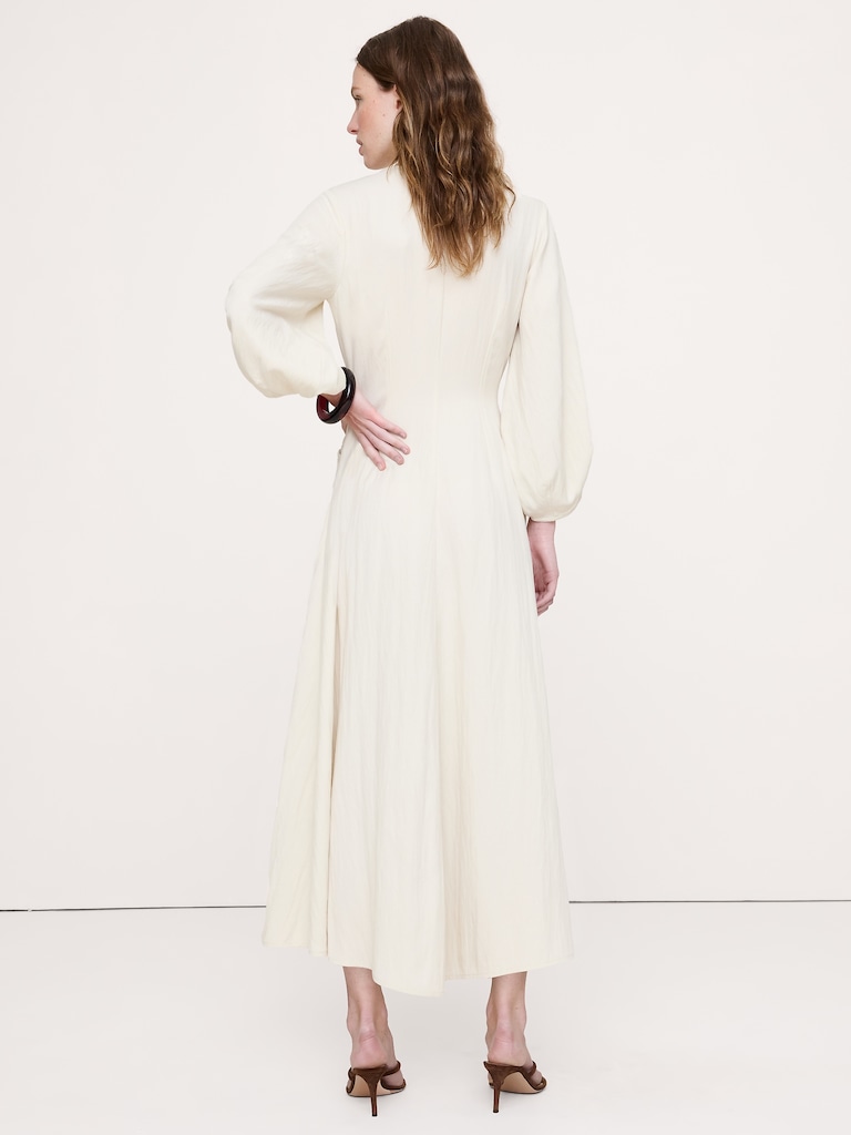 Drapey Twill Buttoned Maxi Dress