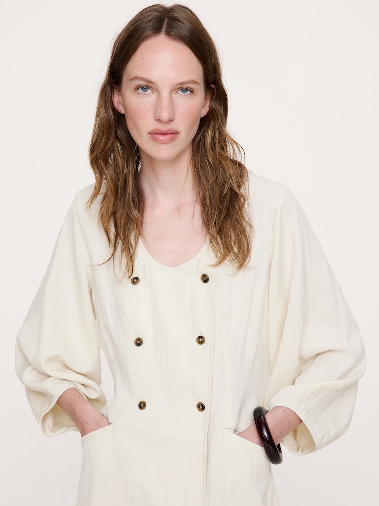 Drapey Twill Buttoned Maxi Dress