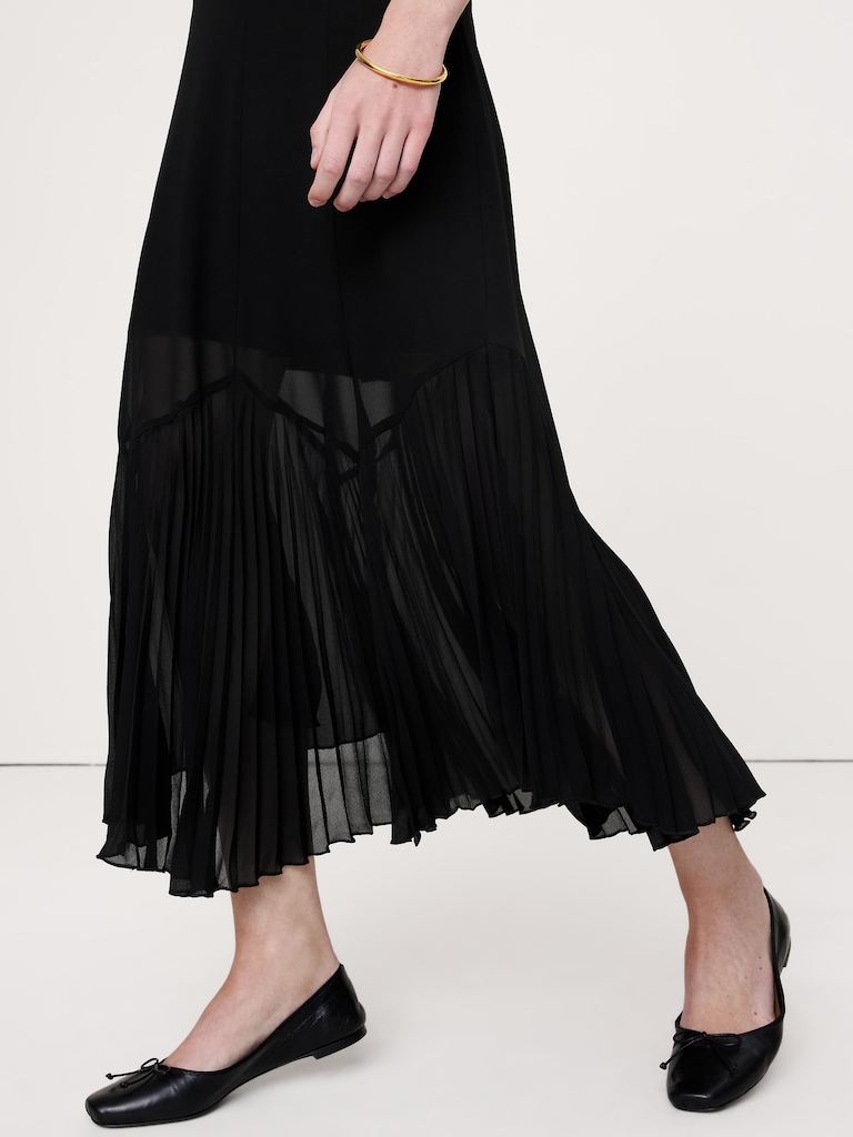 Chiffon Pleated-Trim Midi Skirt