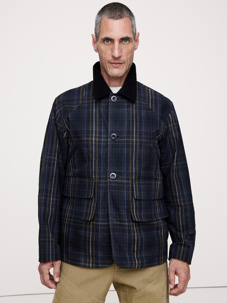 Plaid Chore Coat with Corduroy Collar