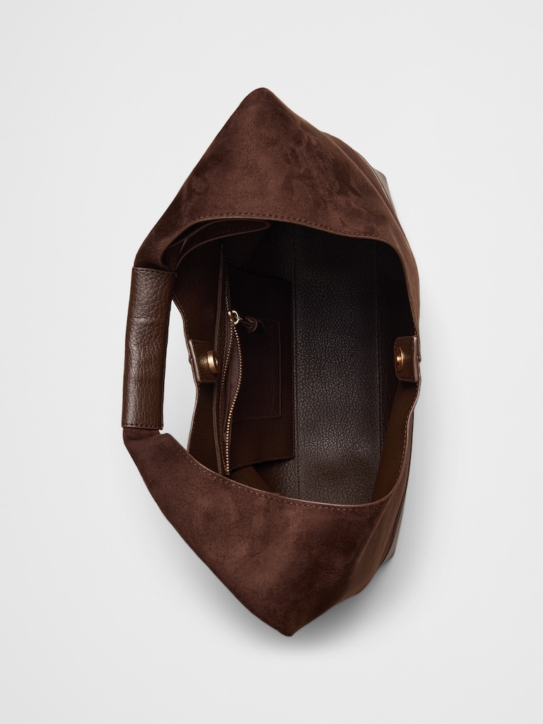 Vegan Suede Mixed Media Medium Slouchy Tote