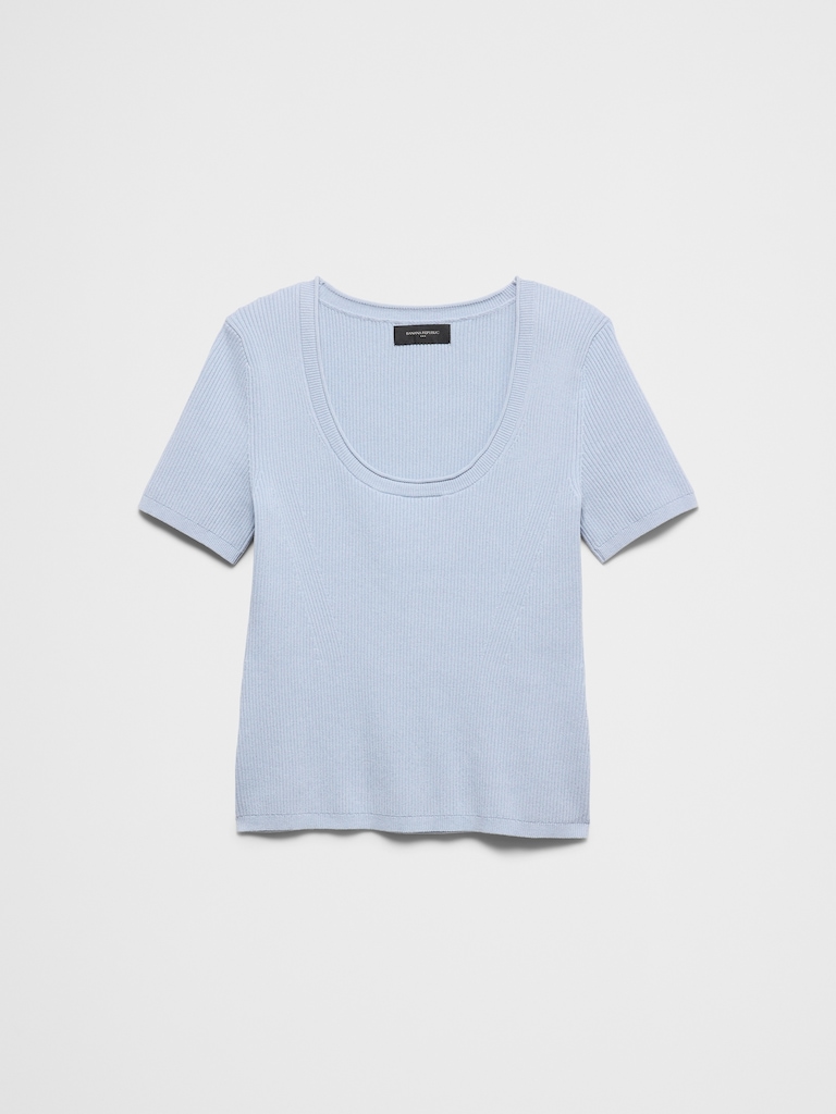 Cotton Ribbed Scoop-Neck Sweater