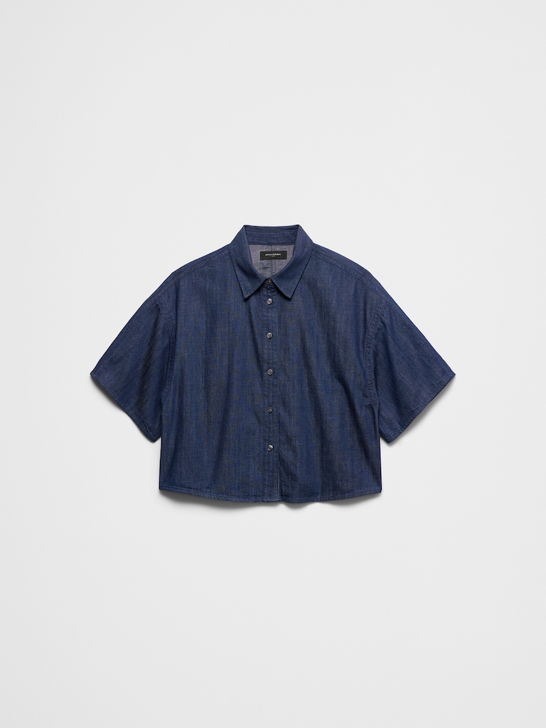 Denim Boxy Cropped Shirt