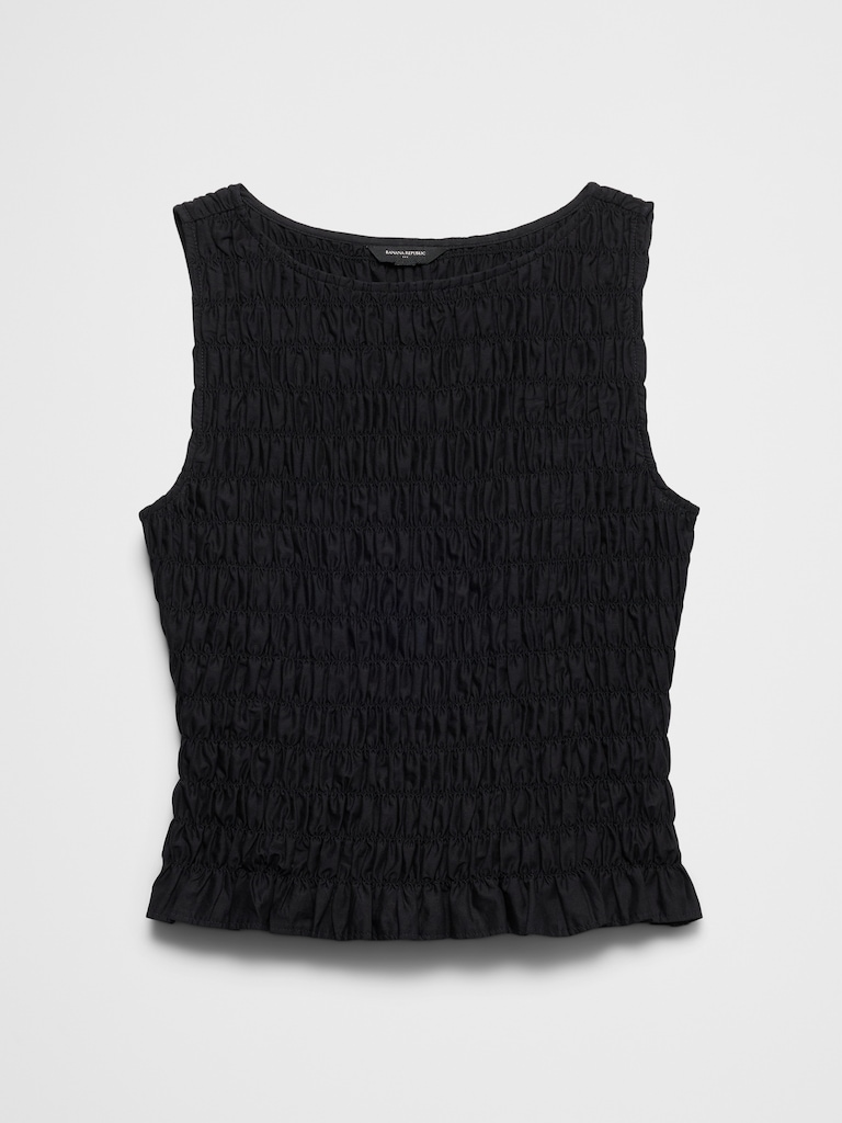 Boatneck Smocked Cropped Top