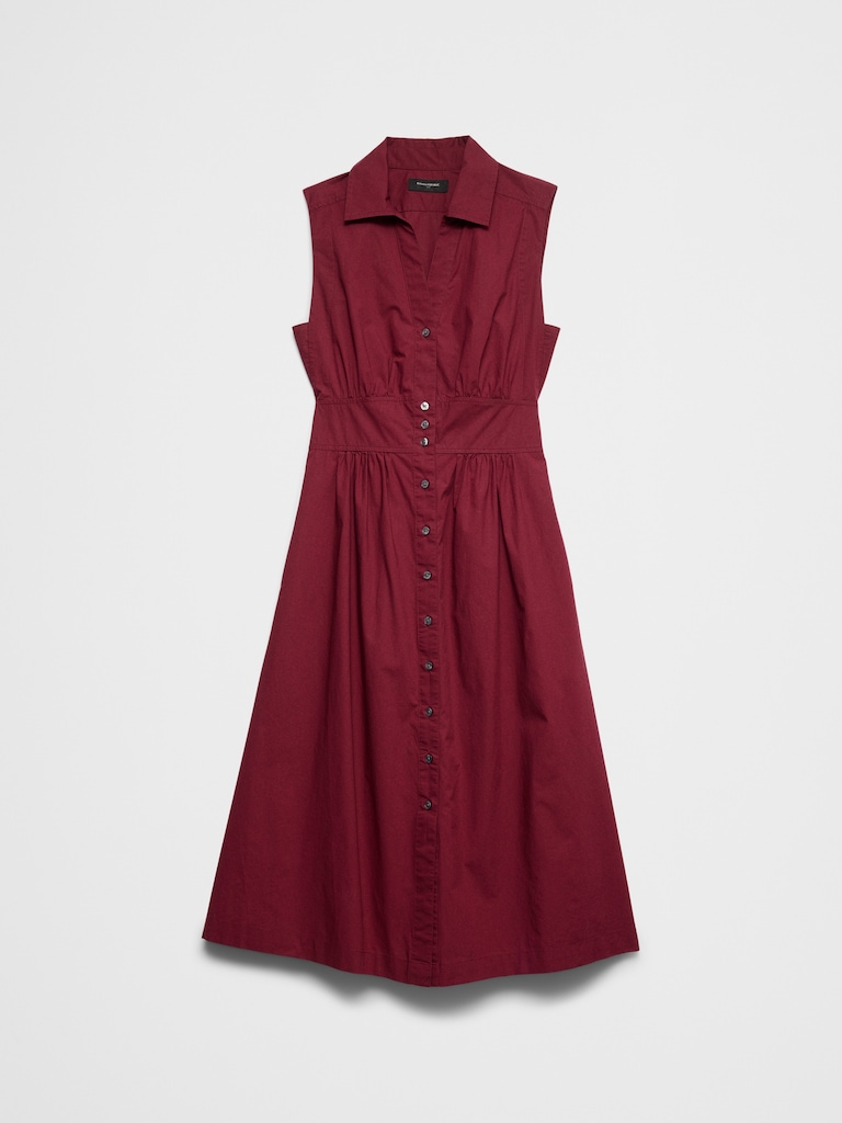 Poplin Collared Button-Down Midi Dress