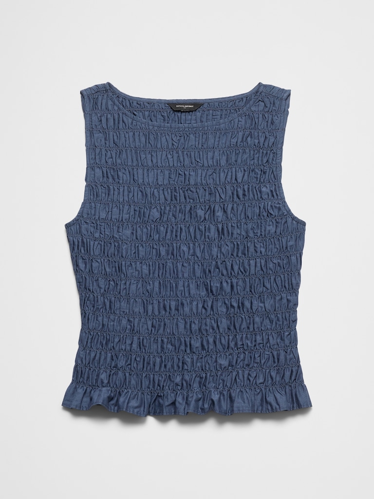 Boatneck Smocked Cropped Top