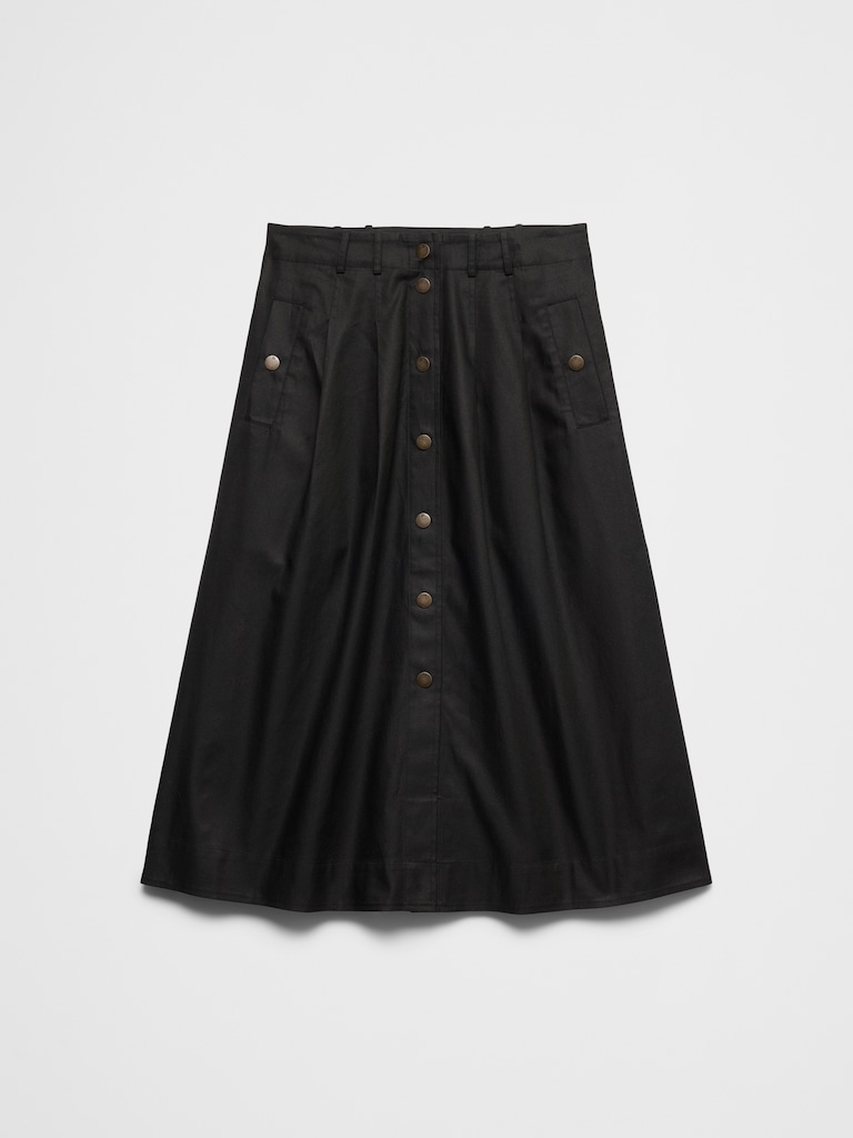 Seamed Button-Front Midi Skirt