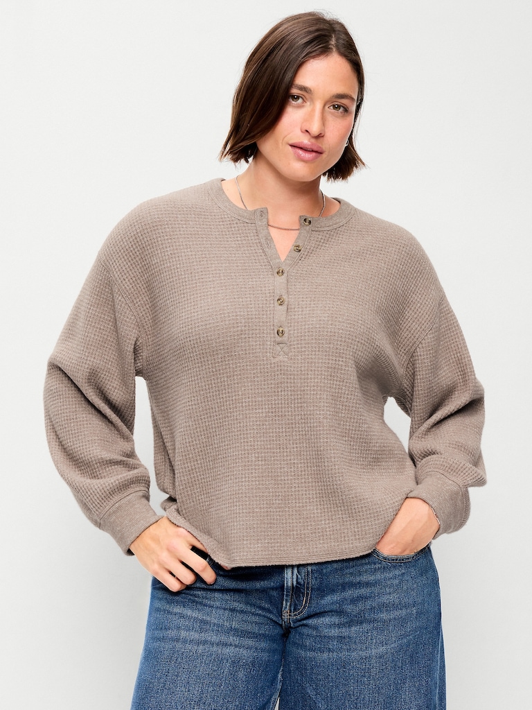 Long-Sleeve Crew-Neck Henley T-Shirt