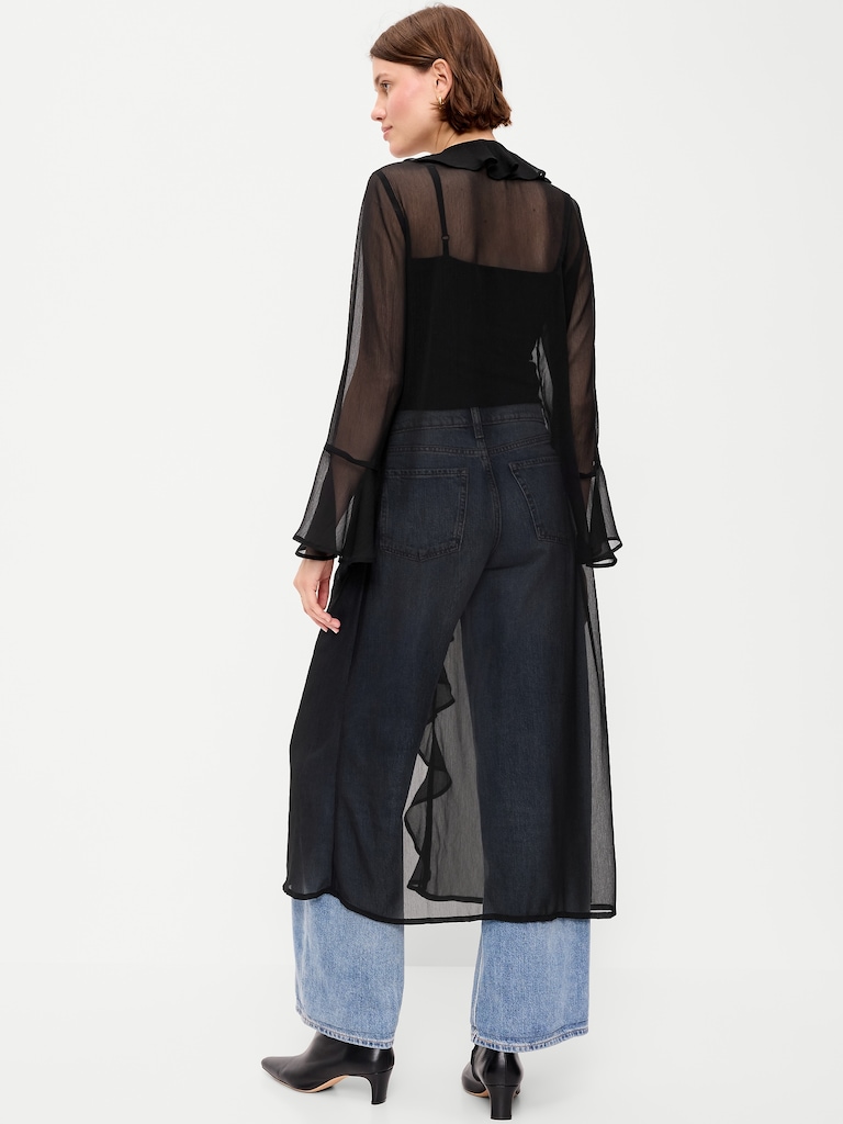 Long-Sleeve Sheer Chiffon Duster