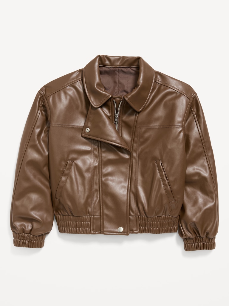 Blouson d’aviateur surdimensionné hydrorésistant en similicuir pour fille