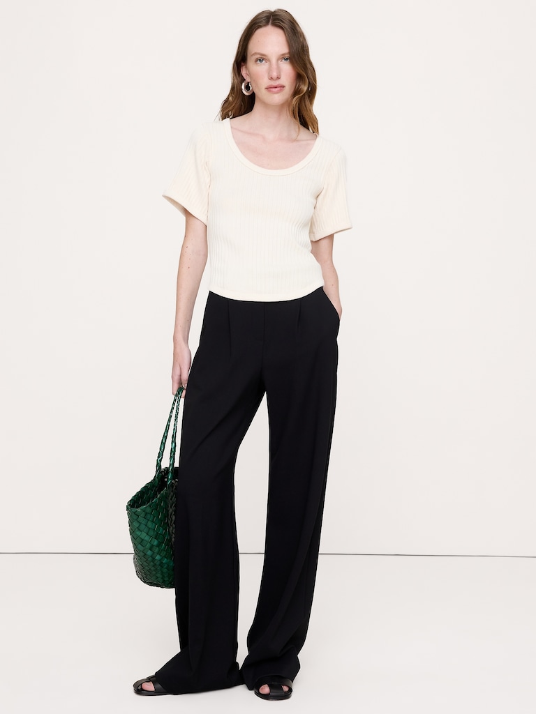 Ribbed Stretch-Cotton Scoop-Neck T-Shirt