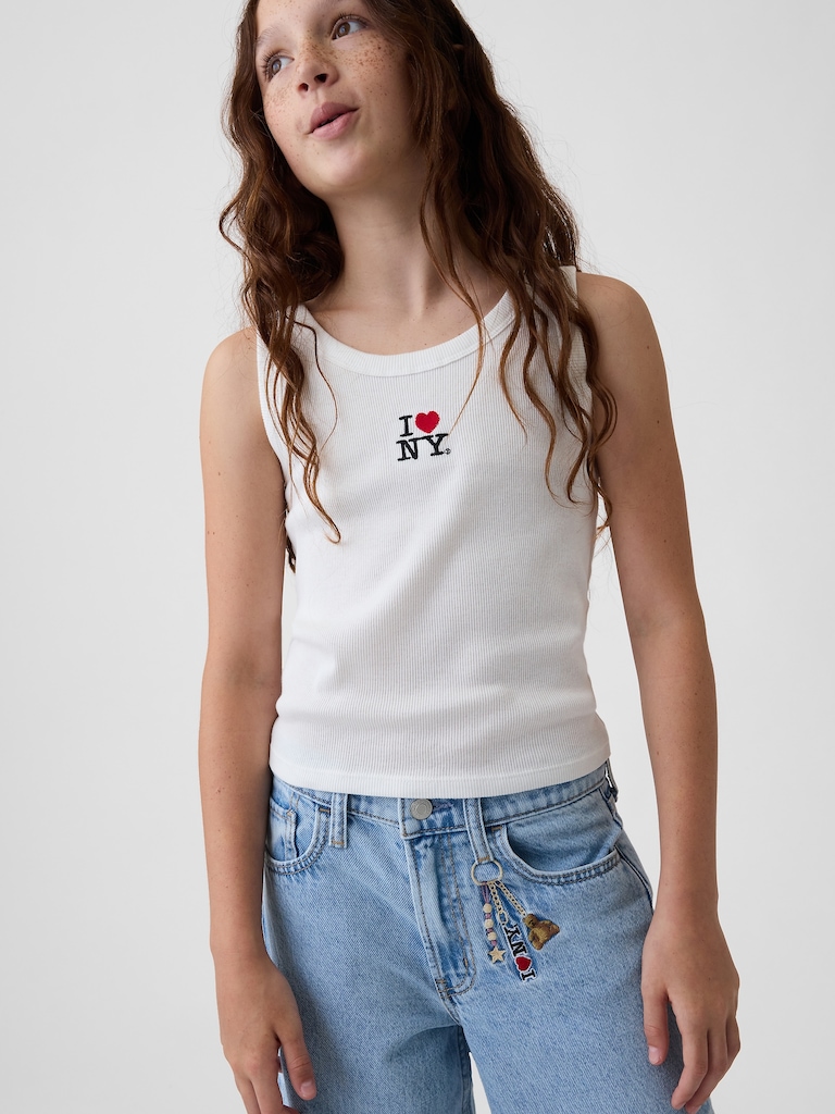 Kids Low Rise Embroidered I Heart NY Baggy Jeans