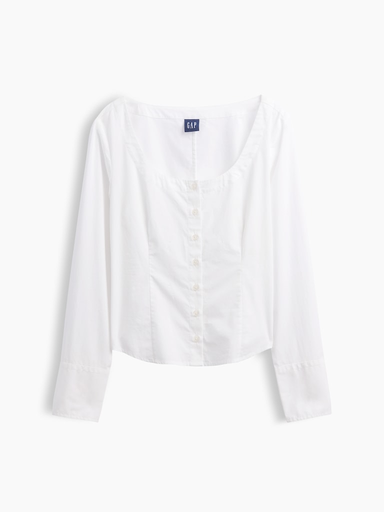 Organic Cotton Poplin Scoop Neck Top