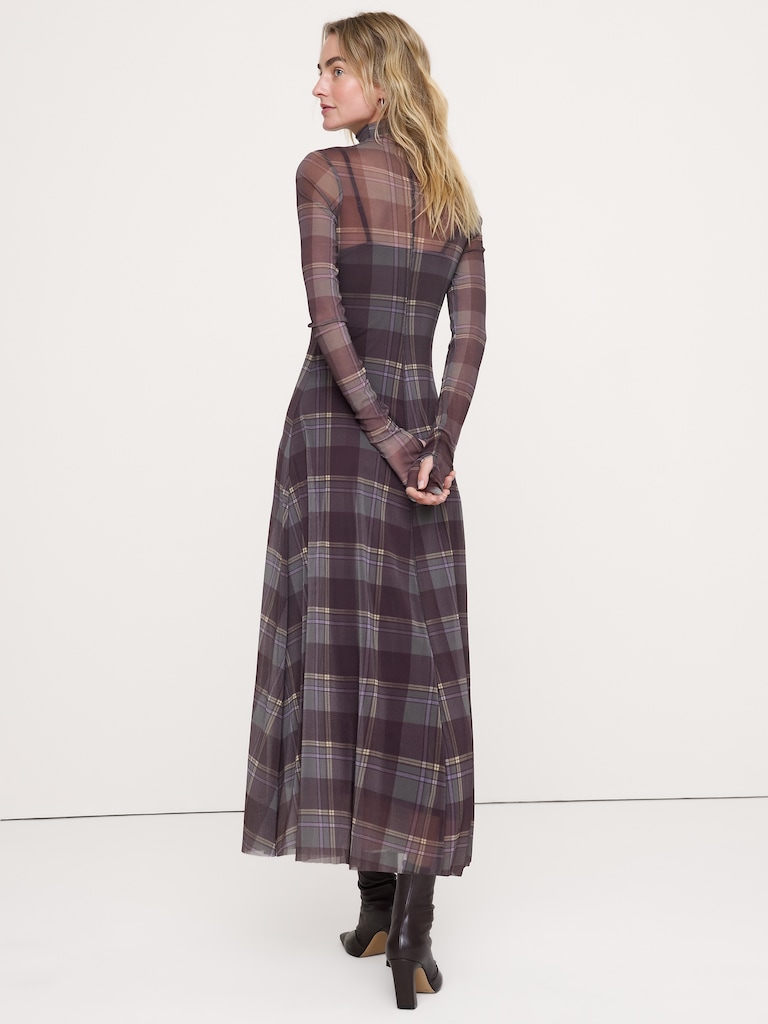Mesh Long-Sleeve Maxi Dress