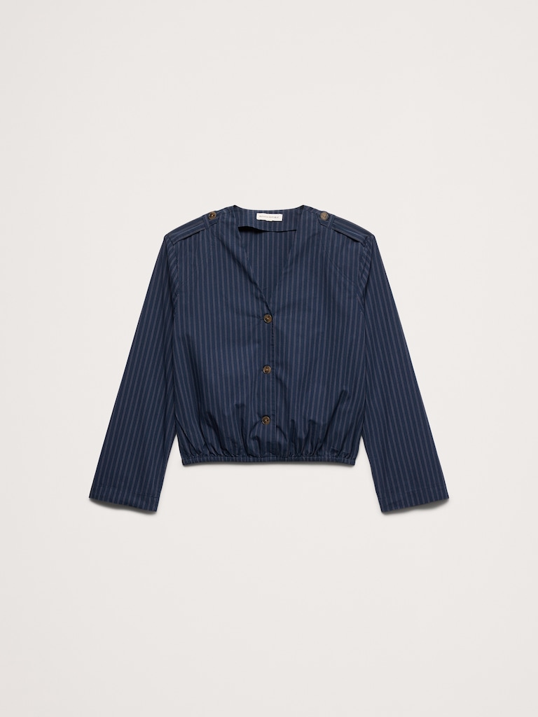 Cotton Poplin Bubble-Hem Shirt