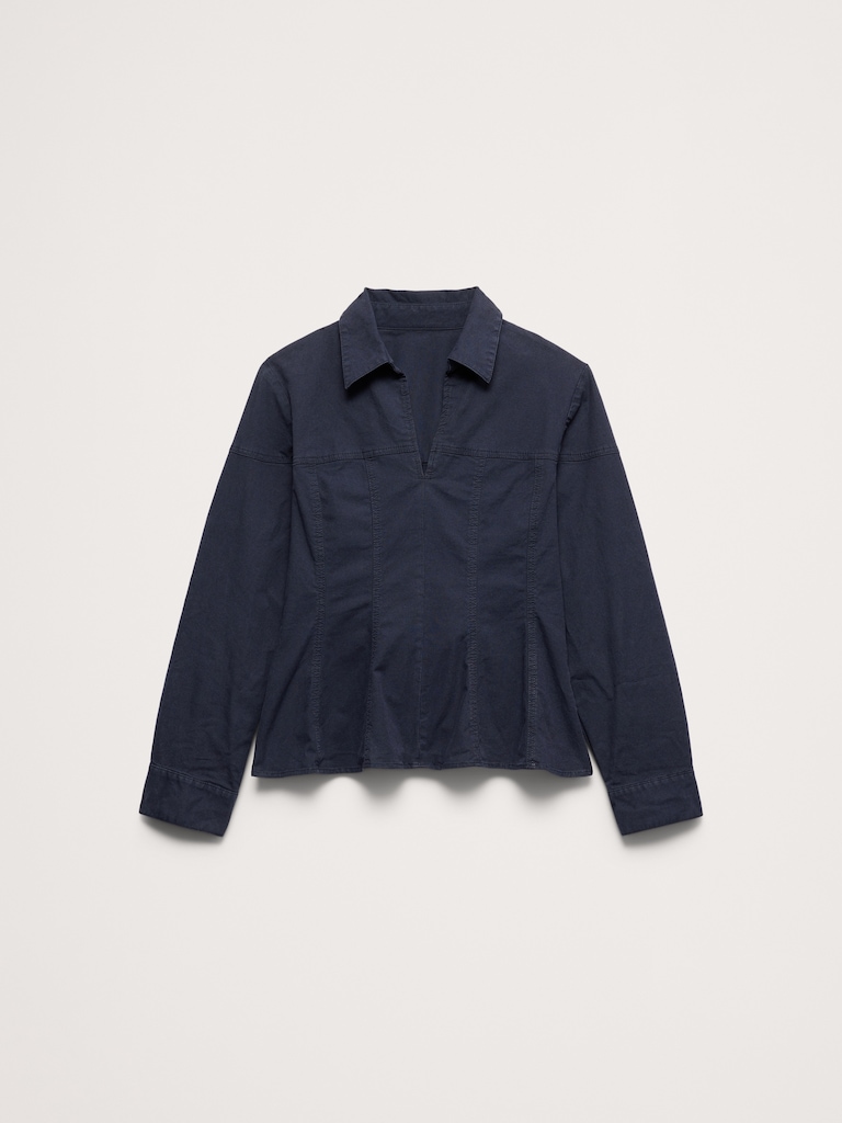 Stretch-Cotton Pleated-Waist Top
